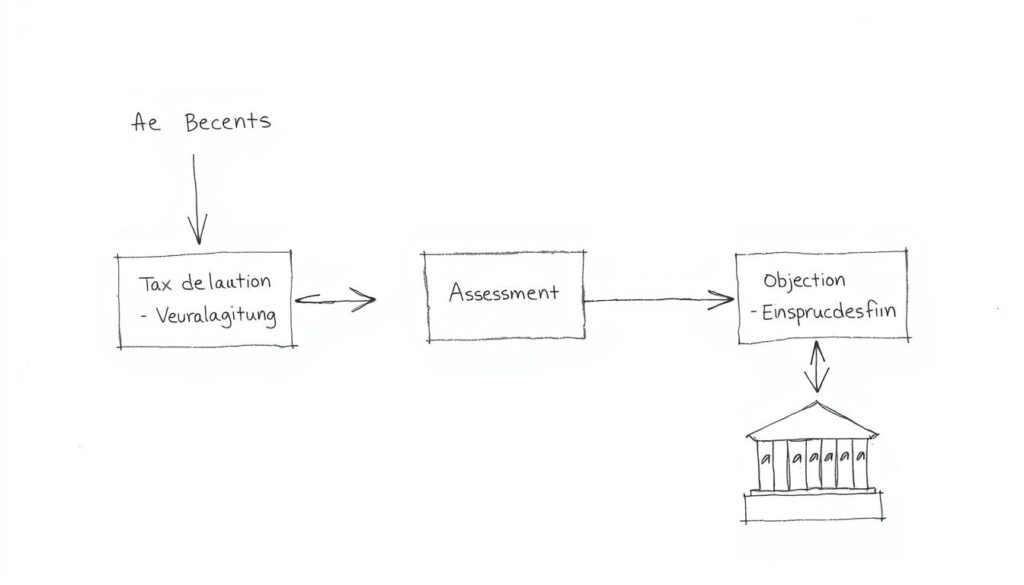 Ablaufdiagramm eines Steuerverfahrens von der Steuererklärung bis zum Rechtsschutz Ablaufdiagramm eines Steuerverfahrens von der Steuererklärung bis zum Rechtsschutz