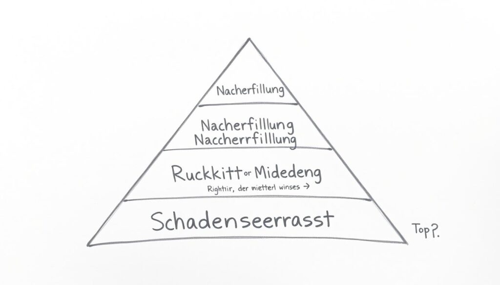 Bleistiftskizze: Stufenmodell der Gewährleistungsrechte im Kaufrecht Bleistiftskizze: Stufenmodell der Gewährleistungsrechte im Kaufrecht