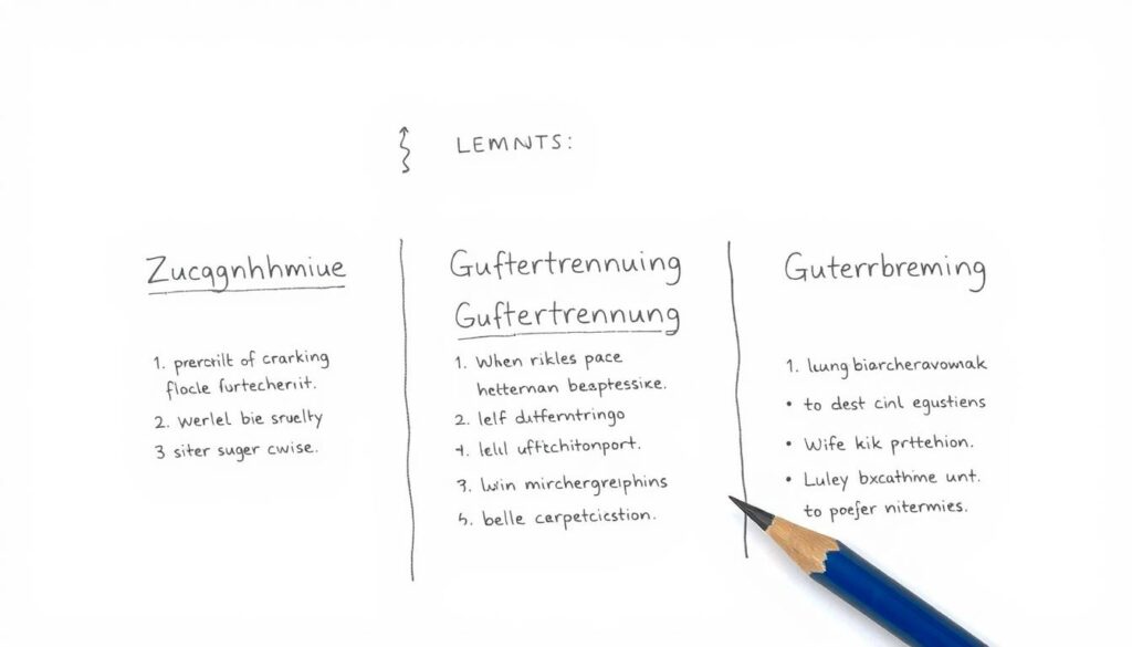 Bleistiftskizze: Textliche Darstellung der drei Güterstände im Eherecht - Zugewinngemeinschaft, Gütertrennung und Gütergemeinschaft mit ihren Hauptmerkmalen Bleistiftskizze: Textliche Darstellung der drei Güterstände im Eherecht - Zugewinngemeinschaft, Gütertrennung und Gütergemeinschaft mit ihren Hauptmerkmalen