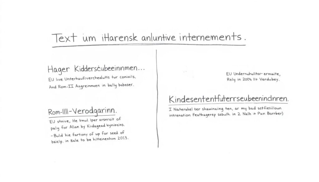 Bleistiftskizze: Textliche Darstellung der wichtigsten internationalen Abkommen im Familienrecht wie Haager Kinderschutzübereinkommen und Unterhaltsverordnung Bleistiftskizze: Textliche Darstellung der wichtigsten internationalen Abkommen im Familienrecht wie Haager Kinderschutzübereinkommen und Unterhaltsverordnung