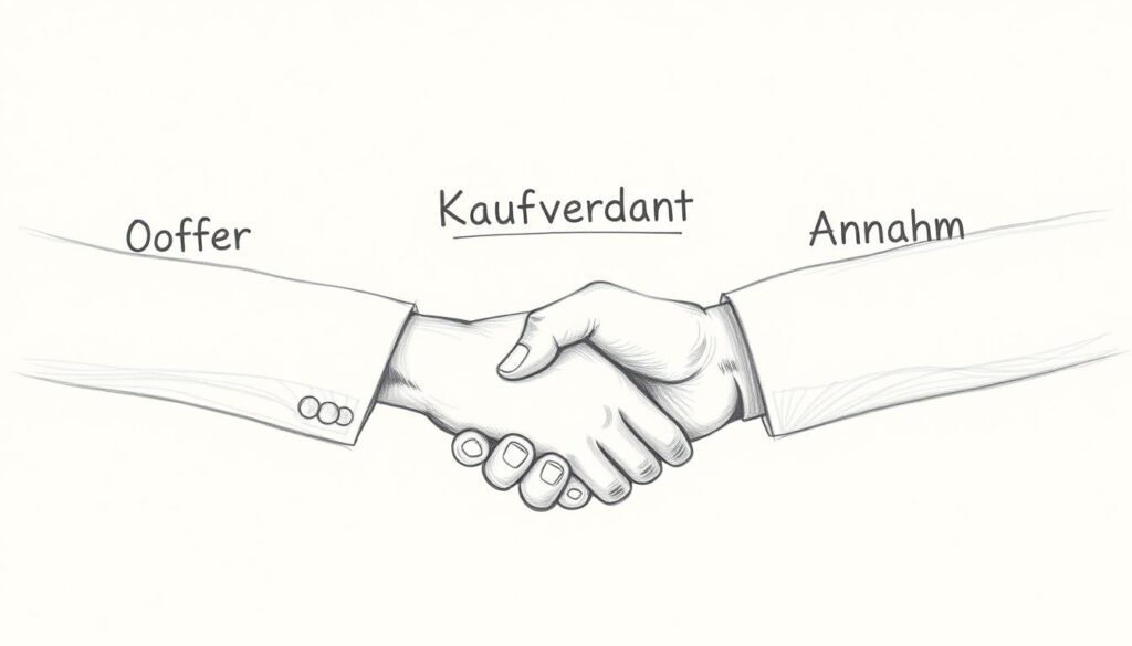 Bleistiftskizze: Vertragsschluss im Kaufrecht mit Angebot und Annahme Bleistiftskizze: Vertragsschluss im Kaufrecht mit Angebot und Annahme