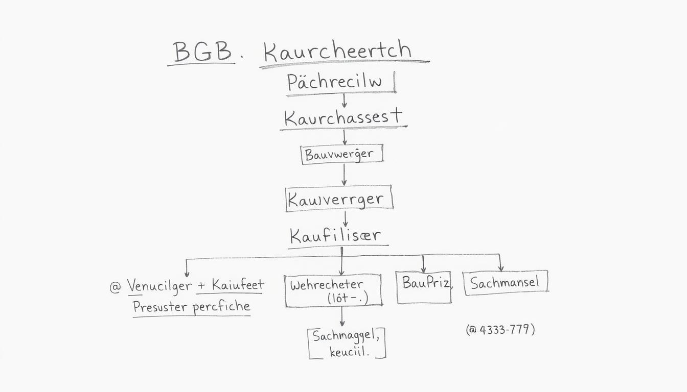Bleistiftskizze der Grundstruktur des Kaufrechts im BGB mit Paragraphenverweisen und Hauptbegriffen