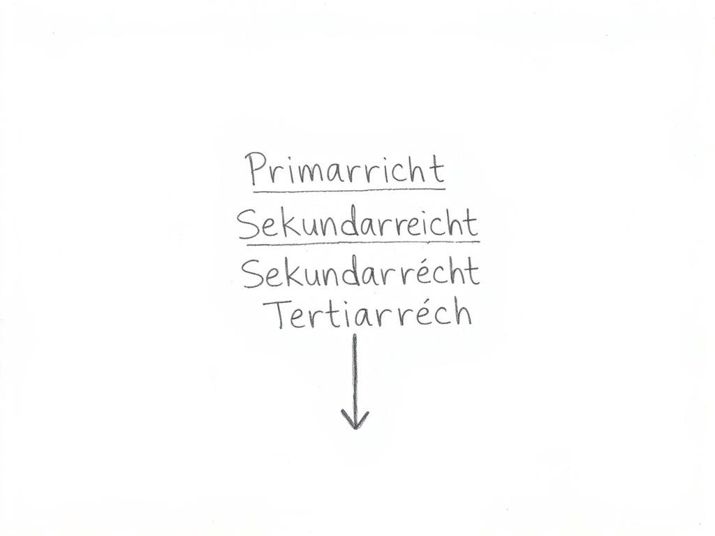 Bleistiftskizze der Normenhierarchie im Europarecht: Primärrecht, Sekundärrecht, Tertiärrecht