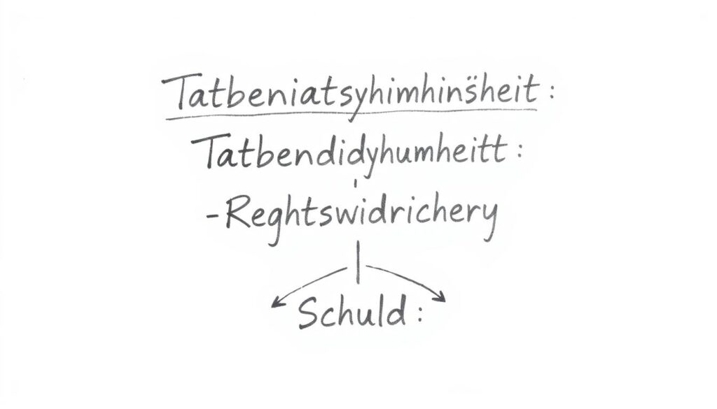 Bleistiftskizze der drei Elemente einer Straftat im Strafrecht Bleistiftskizze der drei Elemente einer Straftat im Strafrecht