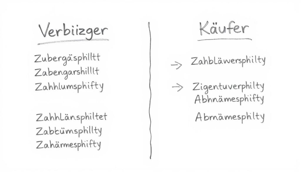 Bleistiftskizze der gegenseitigen Rechte und Pflichten von Käufer und Verkäufer Bleistiftskizze der gegenseitigen Rechte und Pflichten von Käufer und Verkäufer