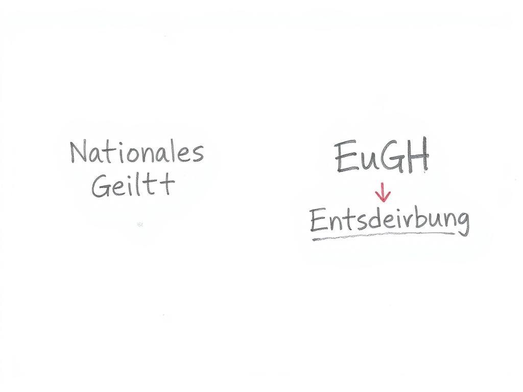Bleistiftskizze des Vorabentscheidungsverfahrens zwischen nationalem Gericht und EuGH