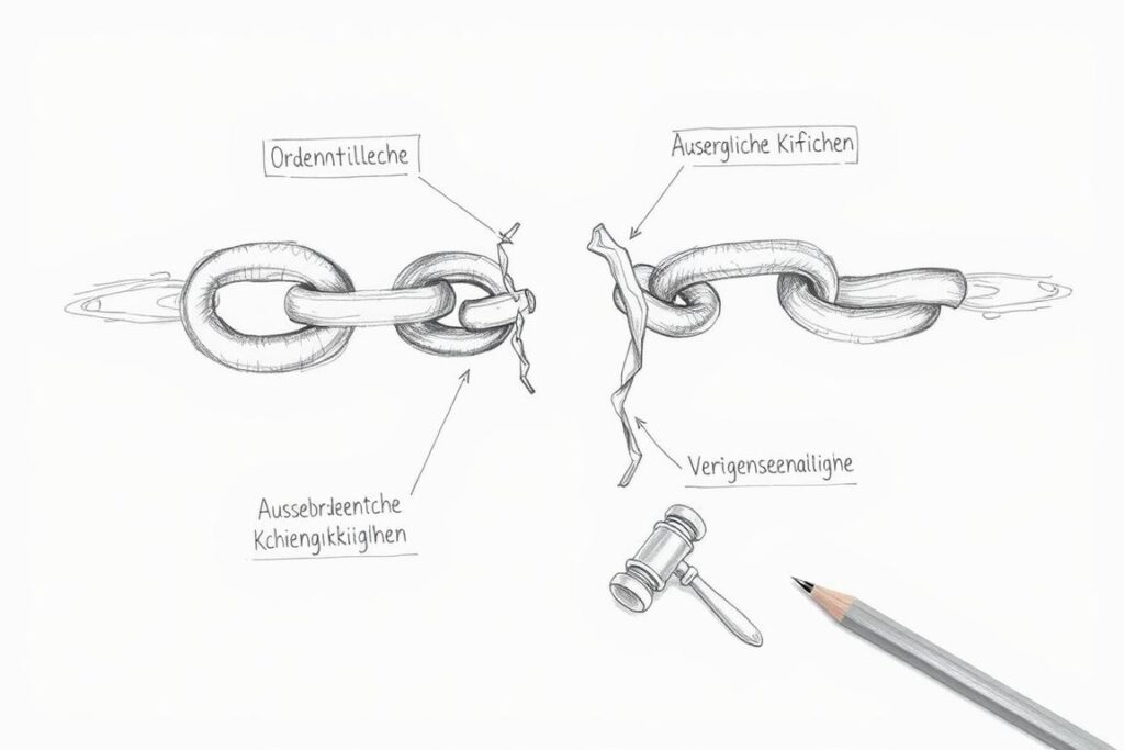 Bleistiftskizze einer zerrissenen Kette als Symbol für Kündigung mit verschiedenen Kündigungsarten Bleistiftskizze einer zerrissenen Kette als Symbol für Kündigung mit verschiedenen Kündigungsarten