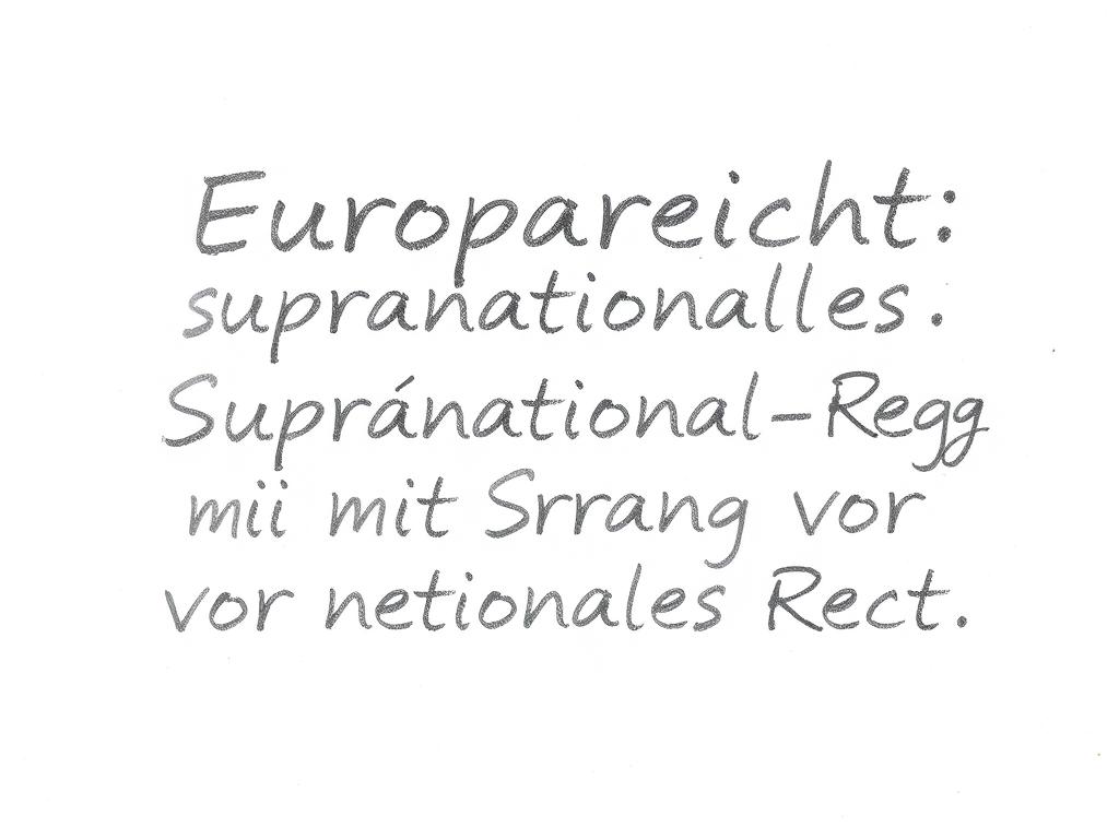 Bleistiftskizze mit Text 'Europarecht: Supranationales Recht mit Vorrang vor nationalem Recht'