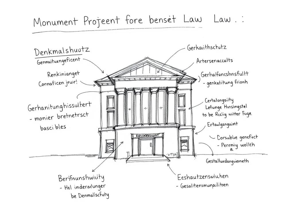Bleistiftskizze zu den Anforderungen des Denkmalschutzes bei Bauvorhaben