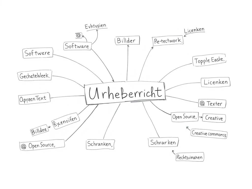 Bleistiftskizze zum Urheberrecht mit Darstellung von geschützten Werken und Lizenzen Bleistiftskizze zum Urheberrecht mit Darstellung von geschützten Werken und Lizenzen