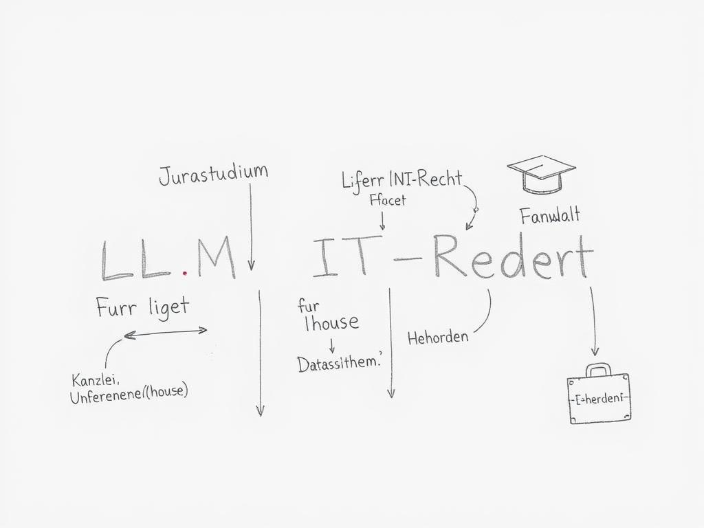 Bleistiftskizze zur Ausbildung und Karriere im IT-Recht mit Darstellung von Studiengängen und Berufswegen Bleistiftskizze zur Ausbildung und Karriere im IT-Recht mit Darstellung von Studiengängen und Berufswegen