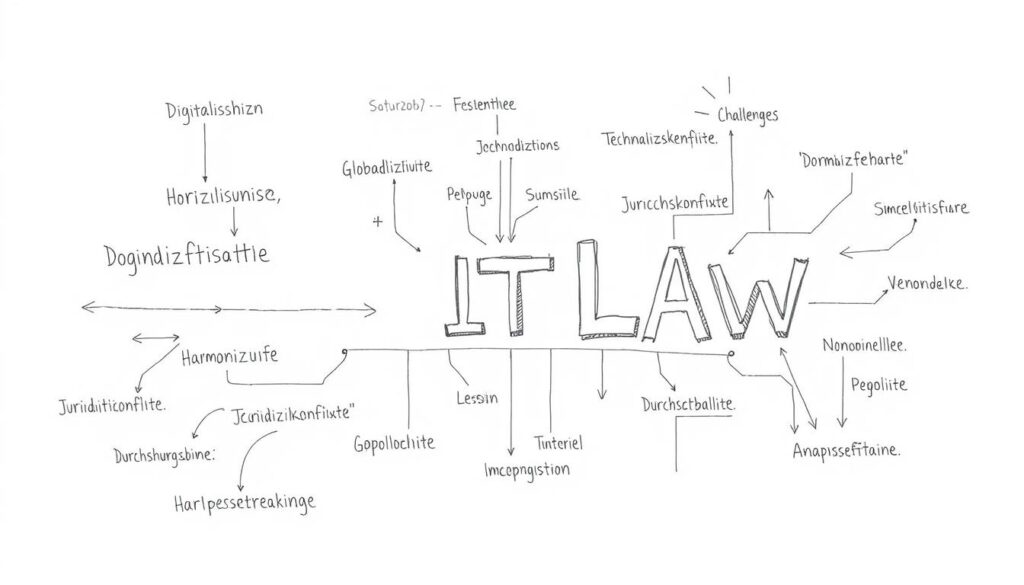 Bleistiftskizze zur Zukunft des IT-Rechts mit Darstellung von Entwicklungstrends und Herausforderungen Bleistiftskizze zur Zukunft des IT-Rechts mit Darstellung von Entwicklungstrends und Herausforderungen