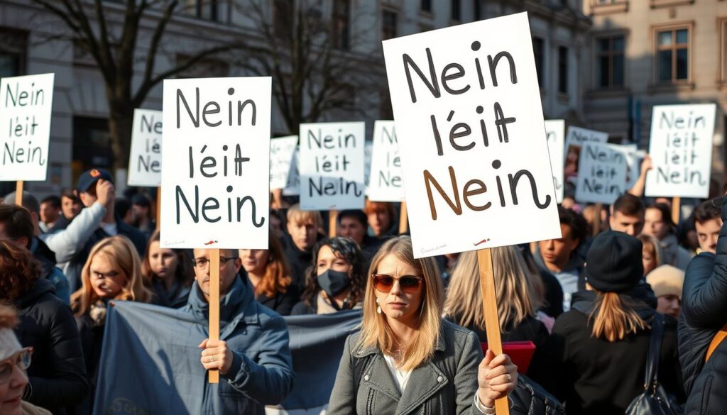 Demonstration für die Reform des Sexualstrafrechts mit 'Nein heißt Nein' Plakaten Demonstration für die Reform des Sexualstrafrechts mit 'Nein heißt Nein' Plakaten