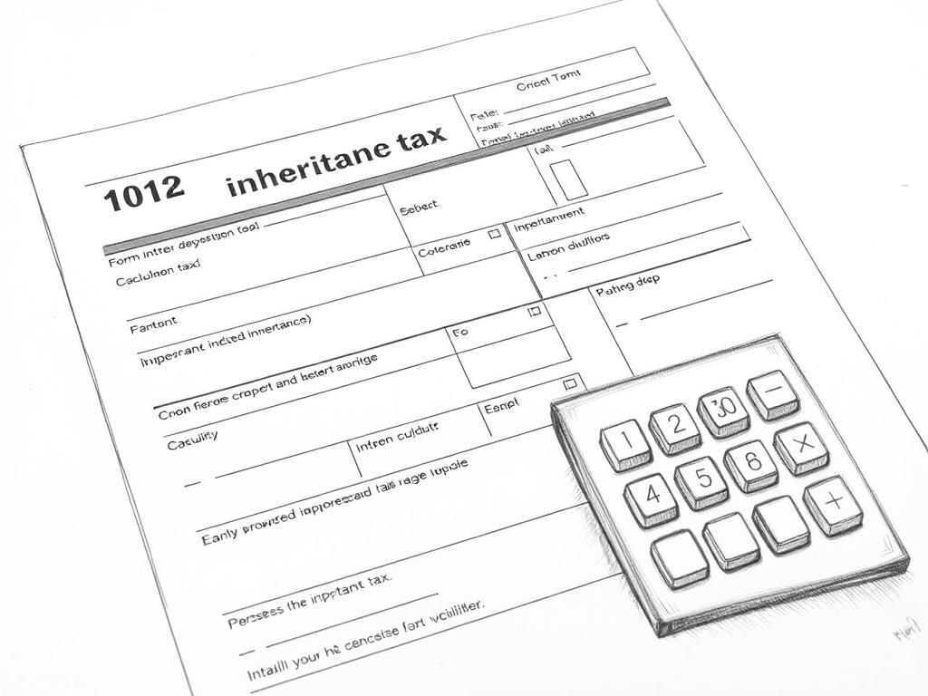 Detaillierte Bleistiftskizze eines Steuerformulars mit Taschenrechner zum Thema Erbschaftsteuer Detaillierte Bleistiftskizze eines Steuerformulars mit Taschenrechner zum Thema Erbschaftsteuer