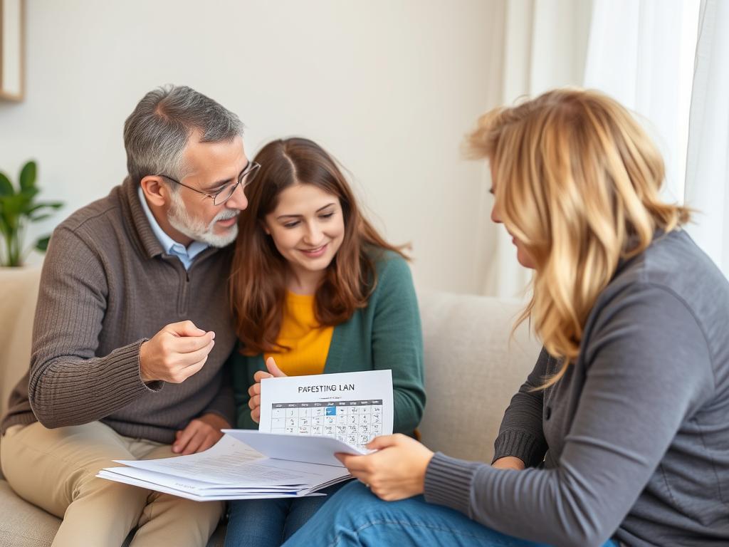 Eltern bei der Besprechung eines Betreuungsplans zum Kindschaftsrecht Eltern bei der Besprechung eines Betreuungsplans zum Kindschaftsrecht