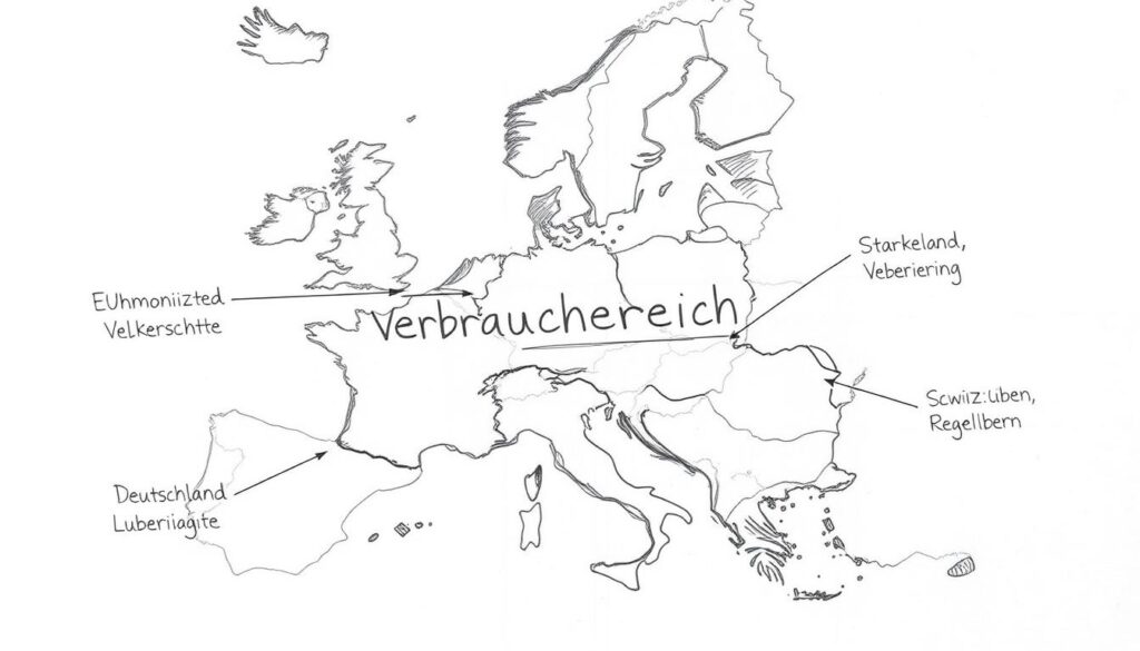 Europakarte mit Verbraucherrechten in verschiedenen Ländern Europakarte mit Verbraucherrechten in verschiedenen Ländern