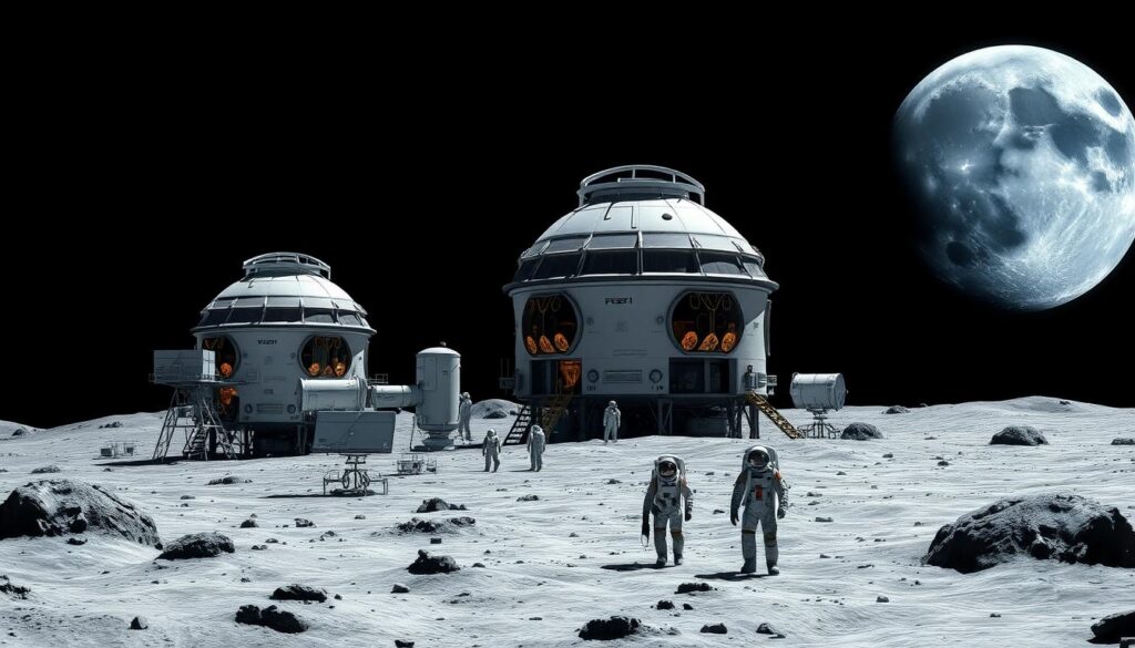 Futuristische Mondkolonie als Symbol für zukünftige Herausforderungen im Weltraumrecht Futuristische Mondkolonie als Symbol für zukünftige Herausforderungen im Weltraumrecht