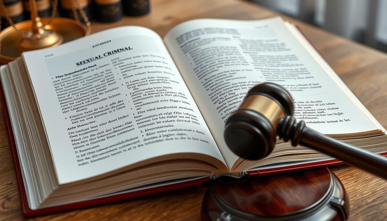 Gesetzbuch mit Paragraphen zum Sexualstrafrecht und Richterhammer