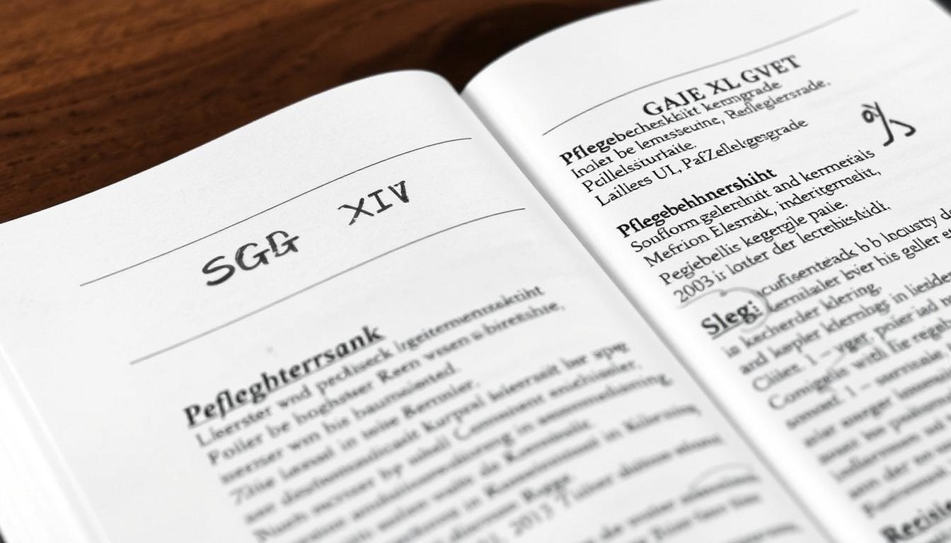 Gesetzliche Grundlagen des Pflegerechts mit Textbeschriftungen der relevanten Sozialgesetzbücher
