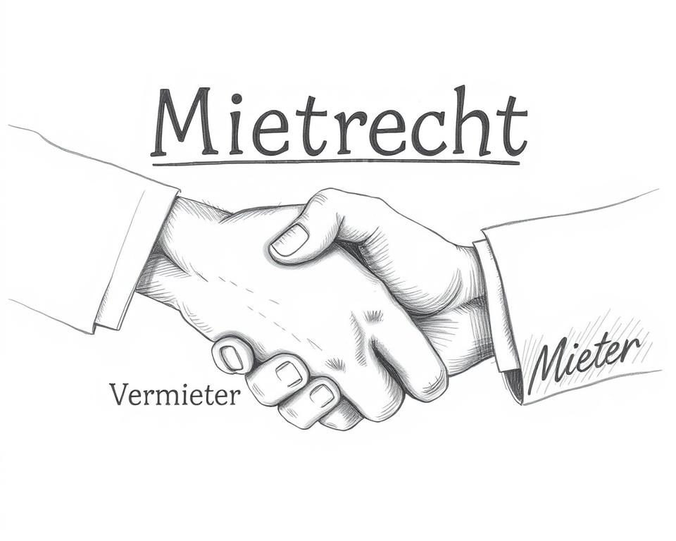 Handschlag zwischen Vermieter und Mieter mit Mietrecht-Beschriftung