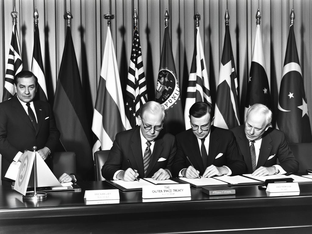 Historisches Bild der Unterzeichnung des Weltraumvertrags von 1967 Historisches Bild der Unterzeichnung des Weltraumvertrags von 1967