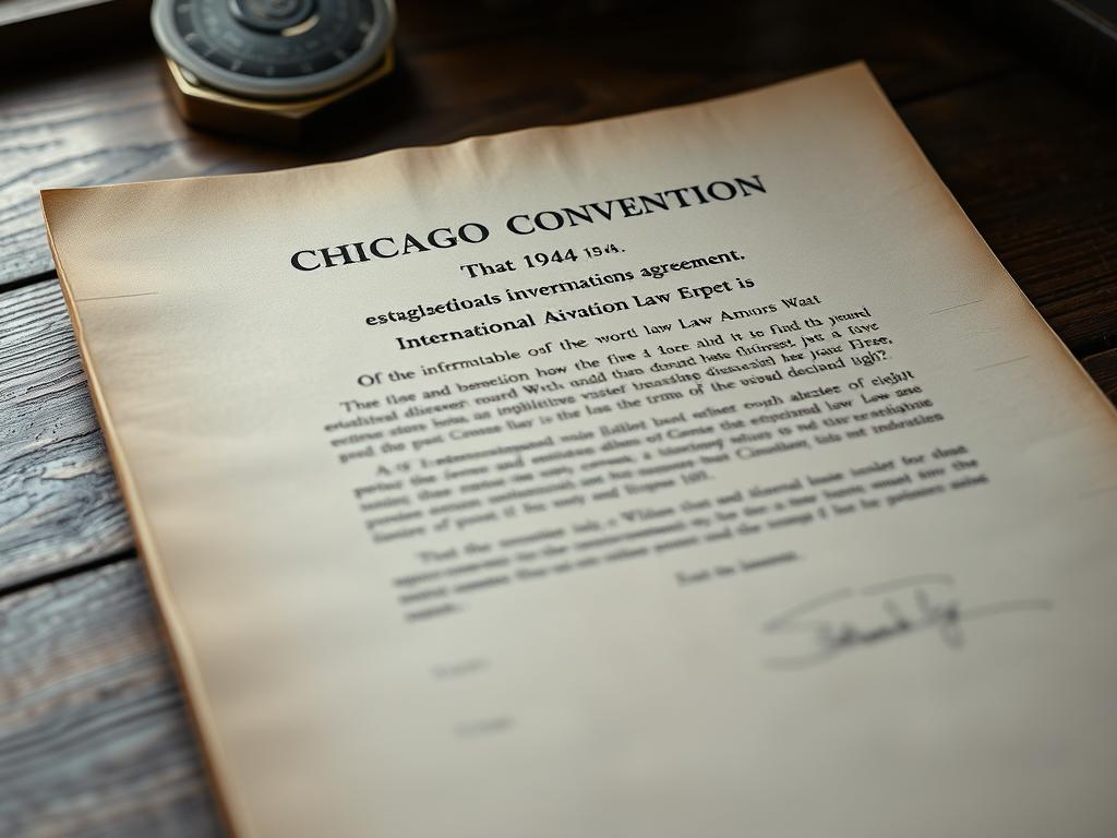 Historisches Dokument des Chicagoer Abkommens von 1944, ein Grundpfeiler des internationalen Luftrechts Historisches Dokument des Chicagoer Abkommens von 1944, ein Grundpfeiler des internationalen Luftrechts