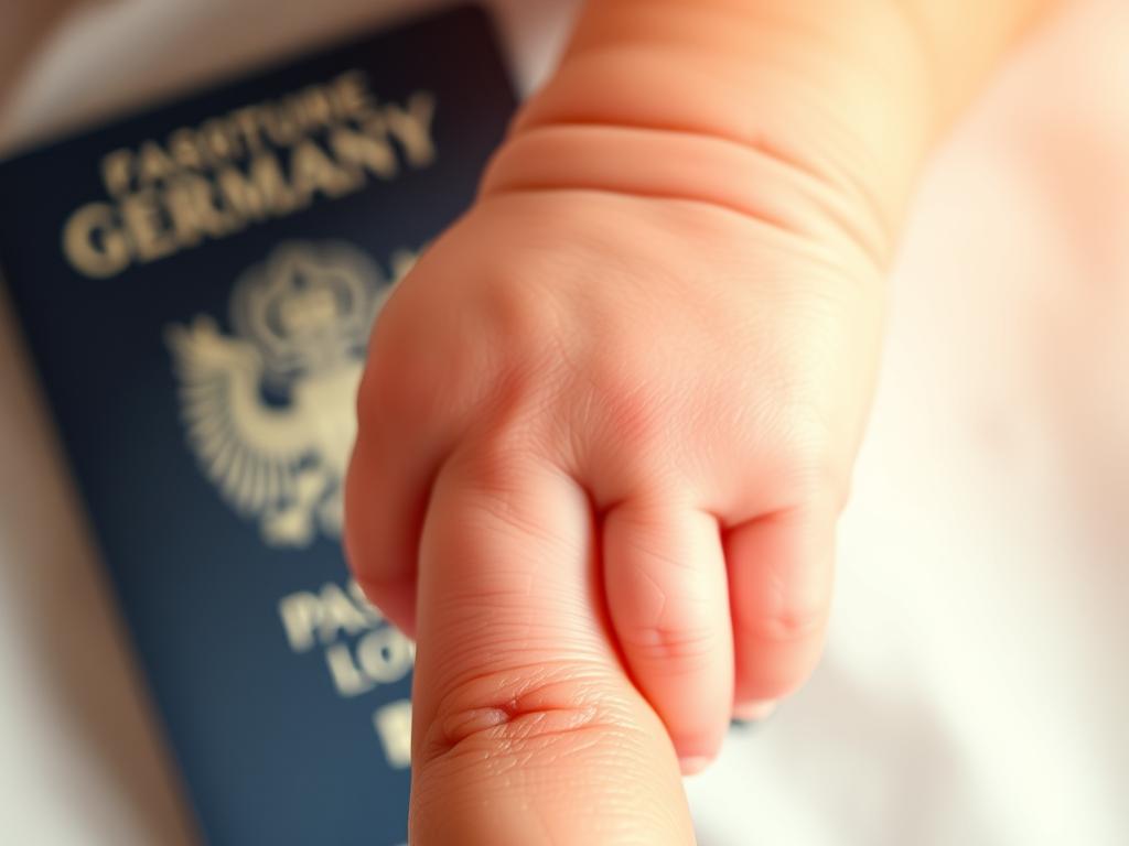 Neugeborenes Baby mit symbolischer Darstellung der deutschen Staatsangehörigkeit durch Geburt Neugeborenes Baby mit symbolischer Darstellung der deutschen Staatsangehörigkeit durch Geburt