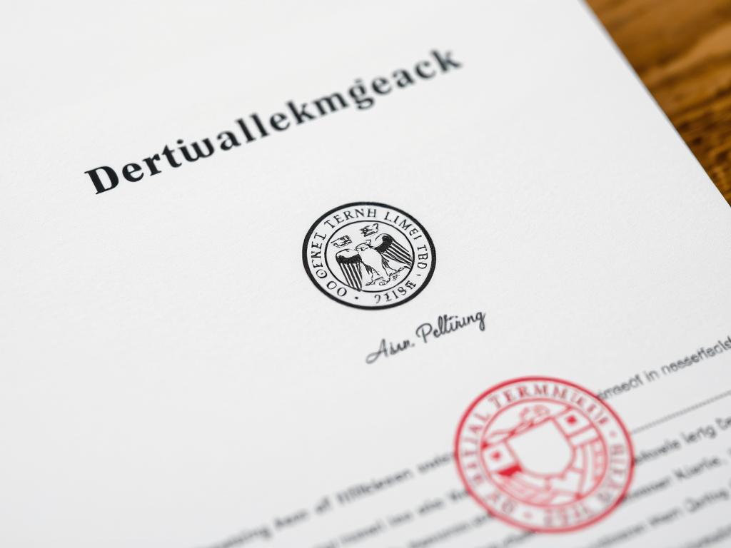 Offizielles Dokument eines Verwaltungsakts mit Siegel und Unterschrift Offizielles Dokument eines Verwaltungsakts mit Siegel und Unterschrift