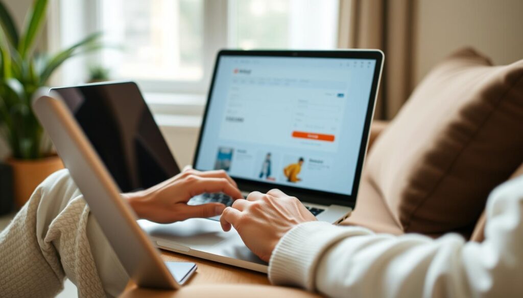 Person beim Online-Shopping als Alltagsbeispiel für Zivilrecht Person beim Online-Shopping als Alltagsbeispiel für Zivilrecht