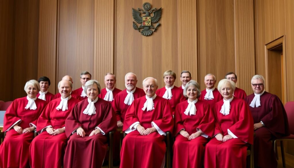 Richter des Bundesverfassungsgerichts in ihren roten Roben Richter des Bundesverfassungsgerichts in ihren roten Roben