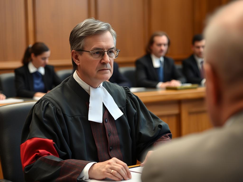 Richter in Robe während einer Verhandlung am Verwaltungsgericht Richter in Robe während einer Verhandlung am Verwaltungsgericht