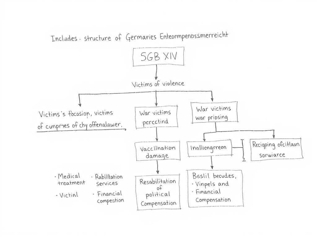 Schematische Darstellung des sozialen Entschädigungsrechts mit seinen Anspruchsgrundlagen und Leistungen