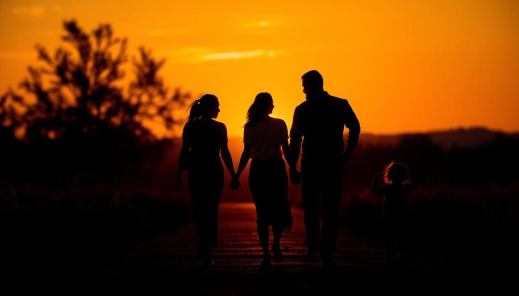 Silhouette einer Familie als Symbol für das Familienrecht Silhouette einer Familie als Symbol für das Familienrecht
