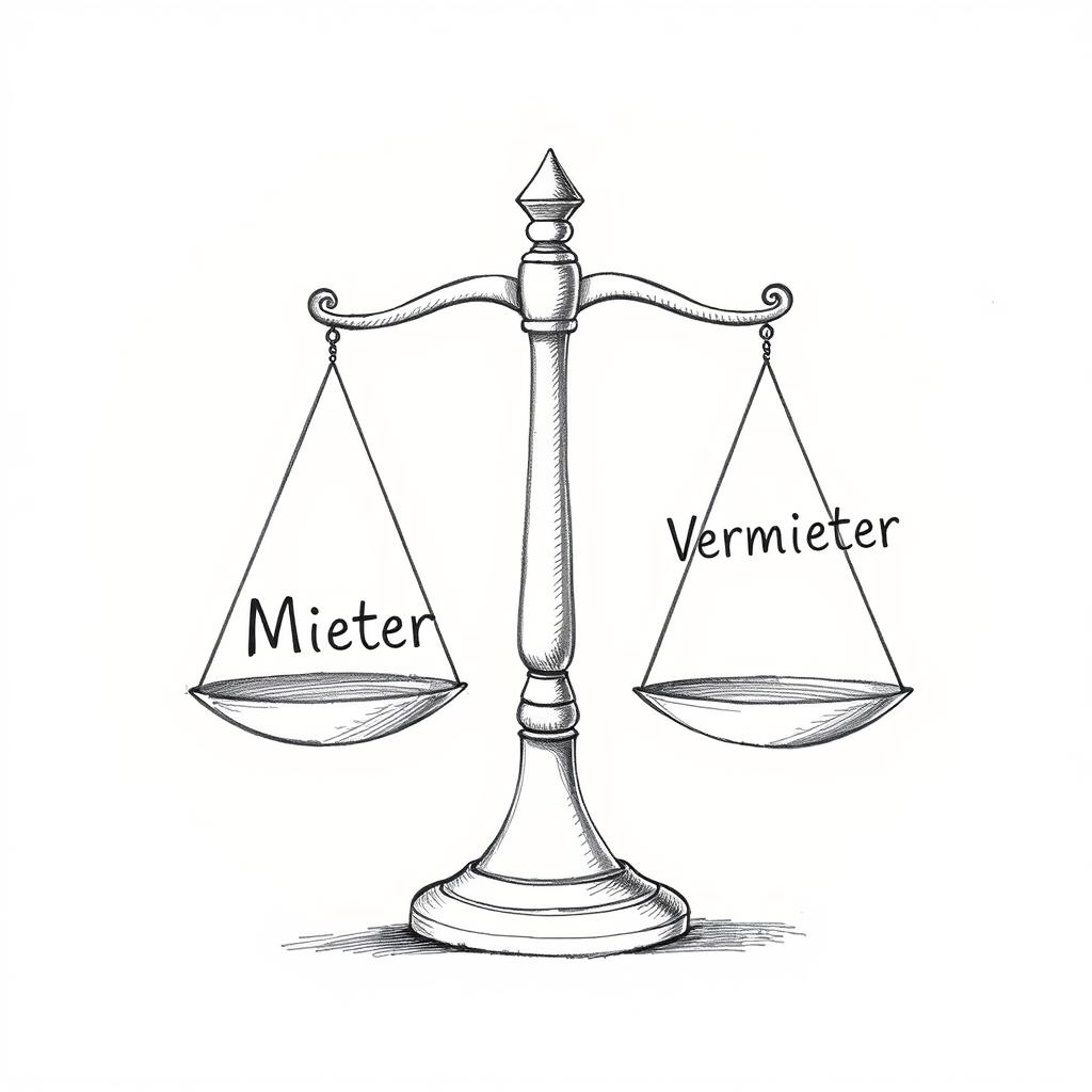 Skizze einer Waage, die Mieter und Vermieter ausbalanciert Skizze einer Waage, die Mieter und Vermieter ausbalanciert