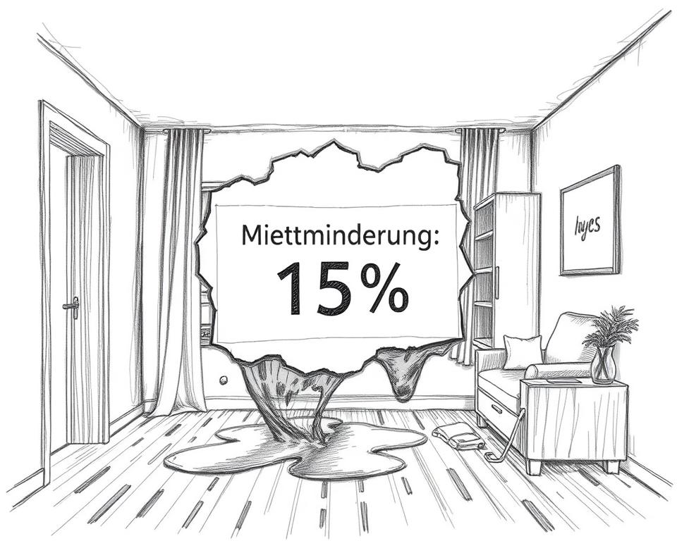 Skizze eines Wasserschadens mit Mietminderungsprozentsatz Skizze eines Wasserschadens mit Mietminderungsprozentsatz