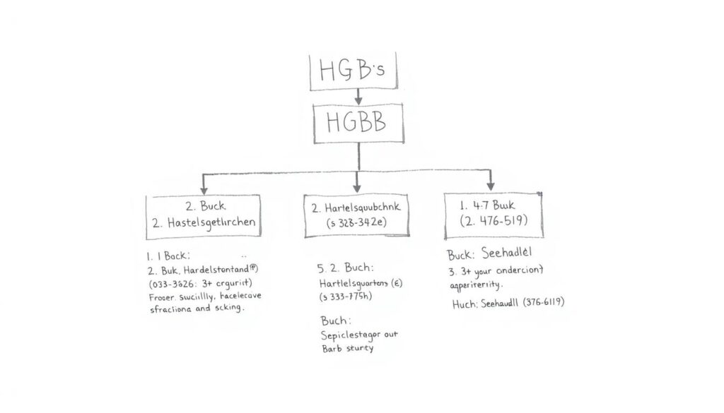 Struktur des Handelsgesetzbuchs (HGB) mit seinen fünf Büchern - Bleistiftskizze Struktur des Handelsgesetzbuchs (HGB) mit seinen fünf Büchern - Bleistiftskizze