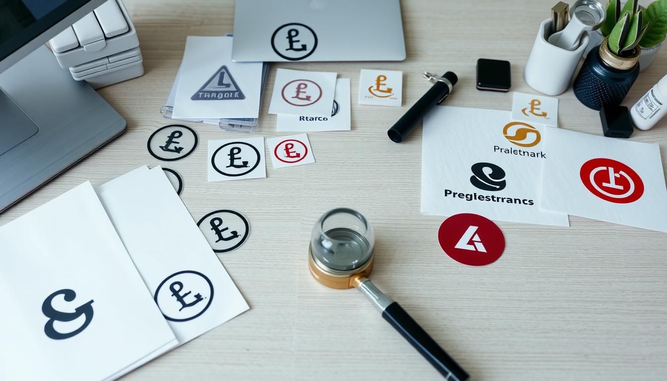Symbolbild: Verschiedene Markenzeichen und Logos auf einem Tisch