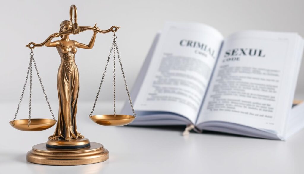 Symbolbild für Gerechtigkeit mit Waage und Gesetzbuch zum Sexualstrafrecht Symbolbild für Gerechtigkeit mit Waage und Gesetzbuch zum Sexualstrafrecht