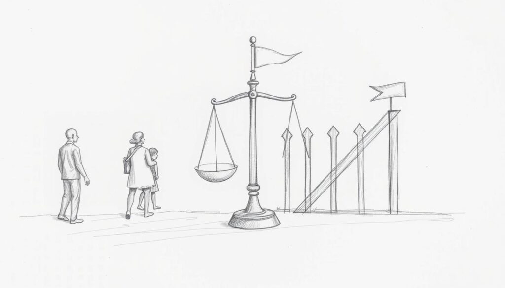 Symbolische Darstellung der Balance zwischen Menschenrechten und staatlichen Interessen im Asylrecht Symbolische Darstellung der Balance zwischen Menschenrechten und staatlichen Interessen im Asylrecht
