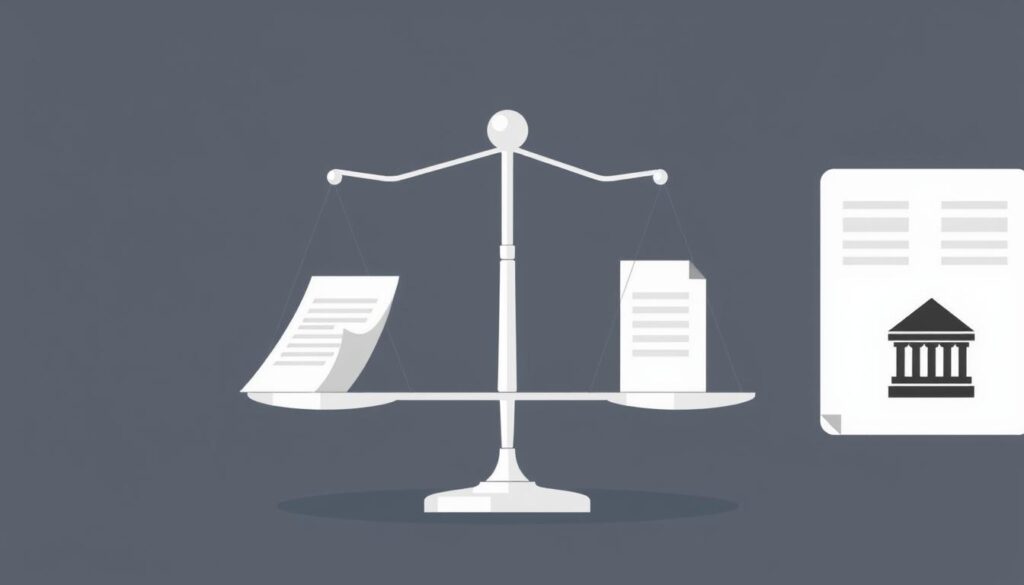 Symbolische Darstellung der Einschränkungen des Urheberrechts mit Balancewaage und Dokumenten Symbolische Darstellung der Einschränkungen des Urheberrechts mit Balancewaage und Dokumenten