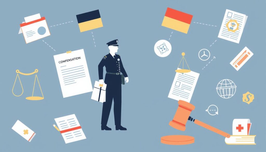 Symbolische Darstellung der Staatshaftung bei polizeilichen Maßnahmen Symbolische Darstellung der Staatshaftung bei polizeilichen Maßnahmen