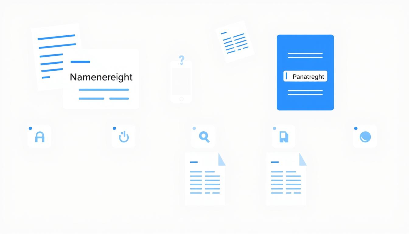 Symbolische Darstellung des Namensrechts mit Paragraphen und Namensschildern