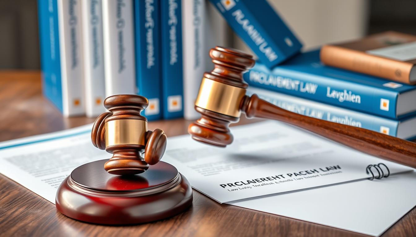 Symbolische Darstellung des Vergaberechts mit Gesetzbüchern und Hammer
