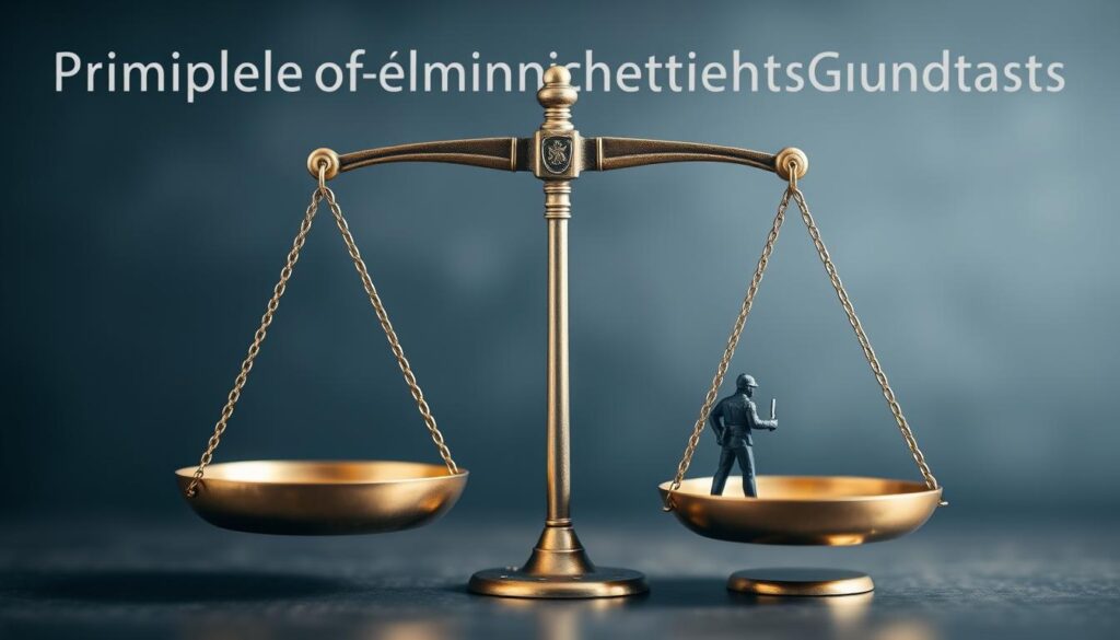 Symbolische Darstellung des Verhältnismäßigkeitsgrundsatzes mit einer Waage der Gerechtigkeit Symbolische Darstellung des Verhältnismäßigkeitsgrundsatzes mit einer Waage der Gerechtigkeit