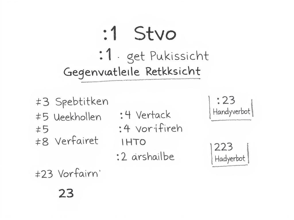 Textbasierte Bleistiftskizze der wichtigsten Verkehrsregeln aus der StVO mit Paragraphenangaben Textbasierte Bleistiftskizze der wichtigsten Verkehrsregeln aus der StVO mit Paragraphenangaben