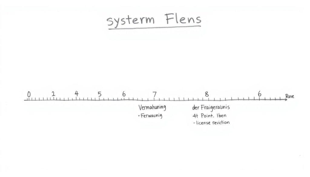 Textbasierte Bleistiftskizze des Punktesystems in Flensburg mit Maßnahmen bei verschiedenen Punkteständen Textbasierte Bleistiftskizze des Punktesystems in Flensburg mit Maßnahmen bei verschiedenen Punkteständen