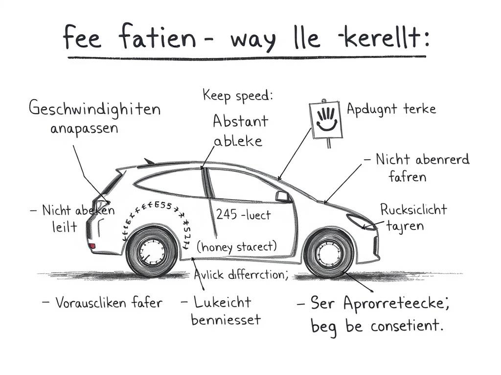 Textbasierte Bleistiftskizze mit den wichtigsten Tipps für sicheres und regelkonformes Verhalten im Straßenverkehr Textbasierte Bleistiftskizze mit den wichtigsten Tipps für sicheres und regelkonformes Verhalten im Straßenverkehr
