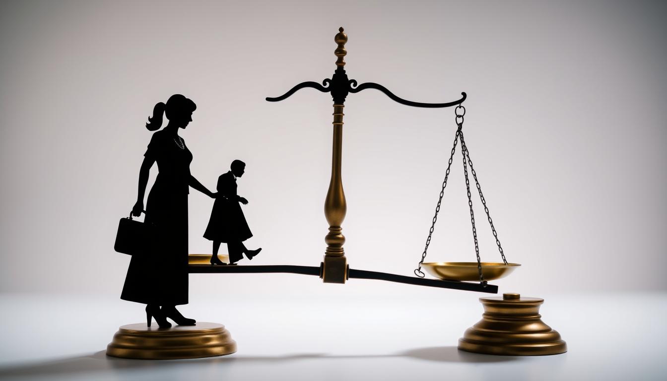 Waage der Gerechtigkeit mit einer Silhouette eines Betreuers und einer betreuten Person, Symbol für das Betreuungsrecht