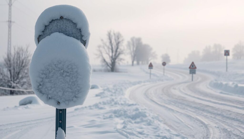 Zugeschneite Straßenschilder im Winter