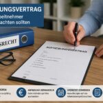 Arbeitnehmer prüft einen Aufhebungsvertrag am Schreibtisch mit Hinweisen zu Abfindung, Sperrzeit und Arbeitszeugnis